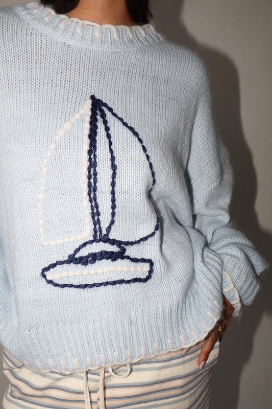 Baby Blue Sail Boat Sweater