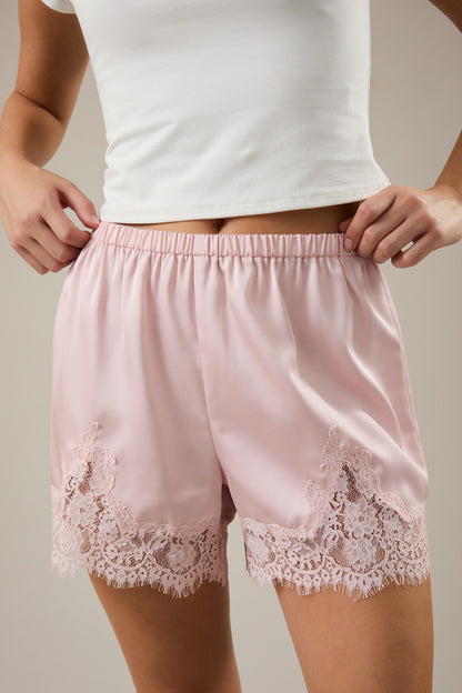 Lace Trim Shorts- Blush