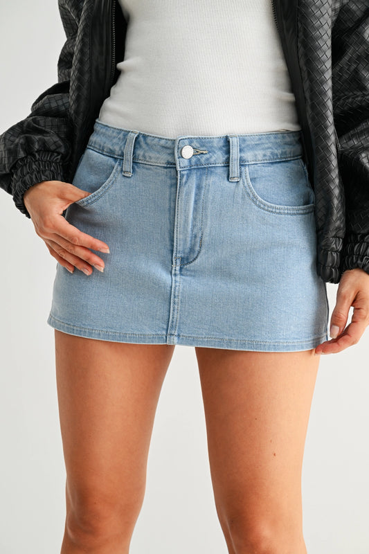 Ultra Mini Denim Skort- Light Denim