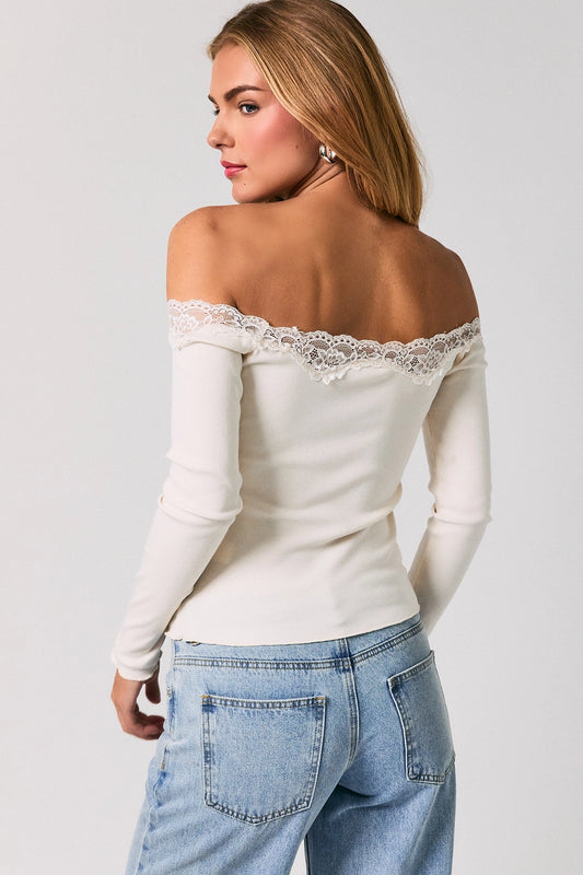 Cream Long Sleeve Lace Top