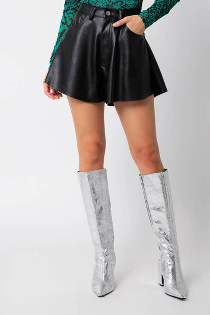 Black Flare Faux Leather Shorts