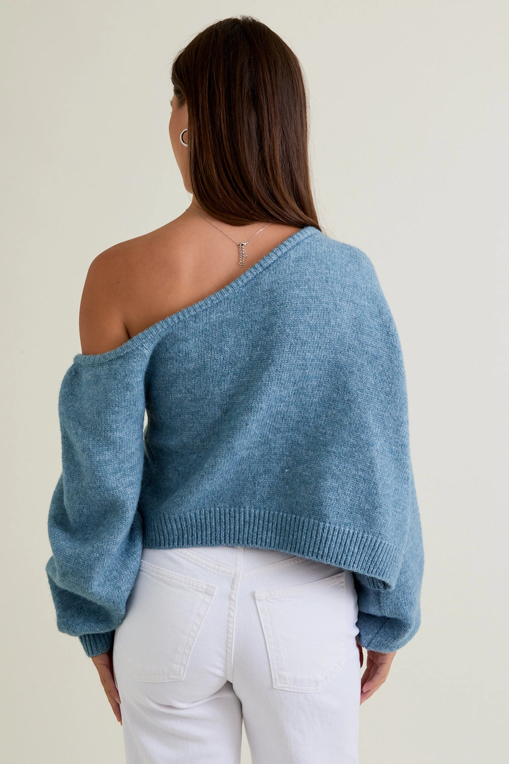 Blue Asymmetrical Shoulder Sweater