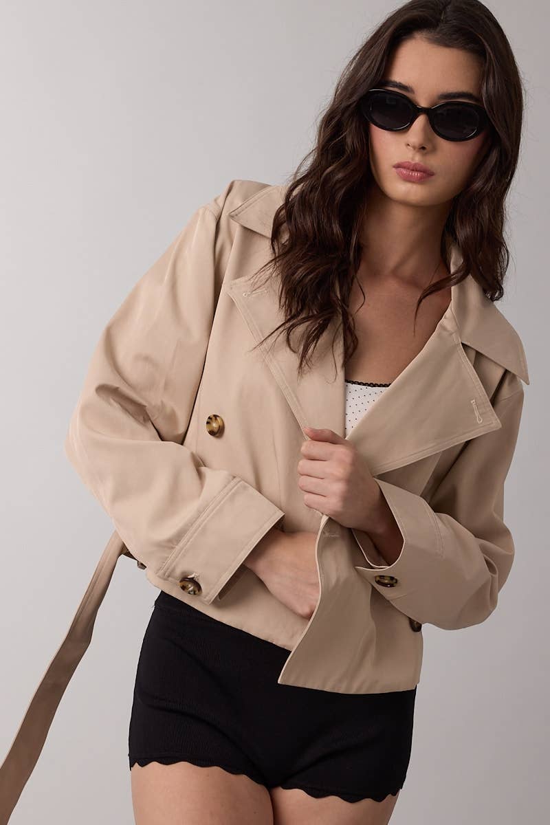 Beige Crop Trench Coat