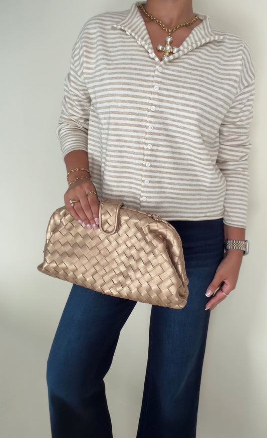 Gold Oversized Woven Clutch