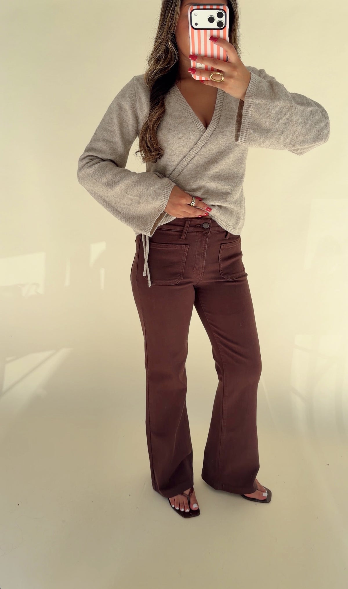Brown Patch Pocket Flare Jeans