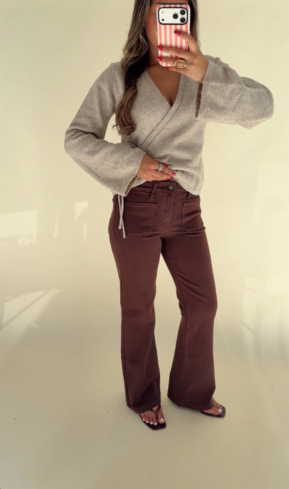 Brown Patch Pocket Flare Jeans