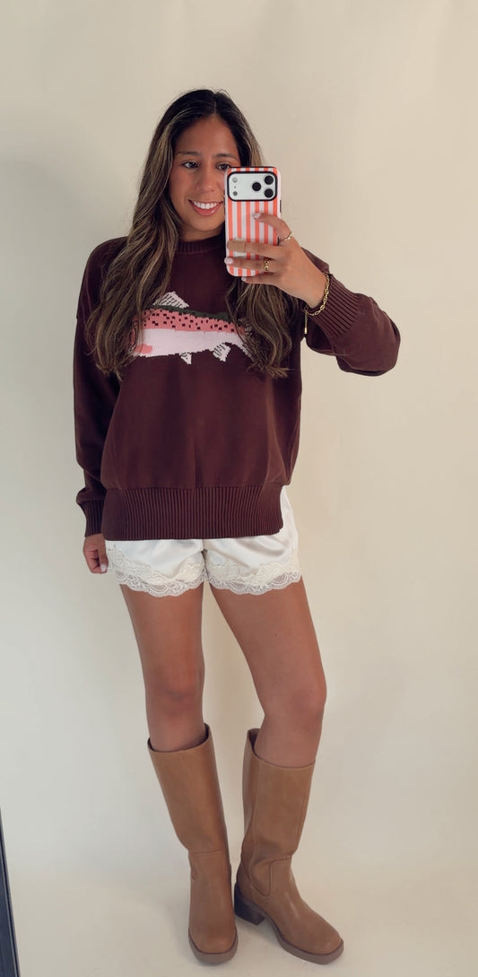 Catch of the Day Sweater- Brown
