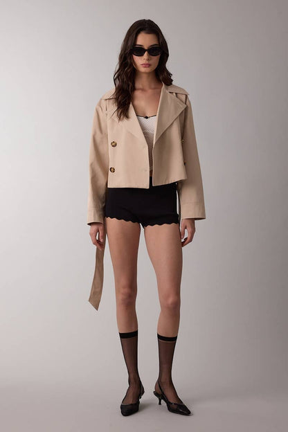Beige Crop Trench Coat