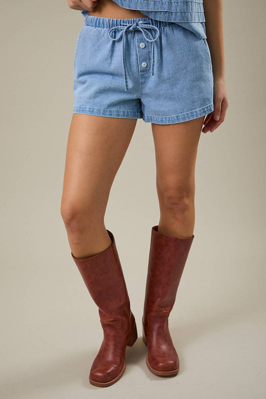 Slip On Denim Shorts