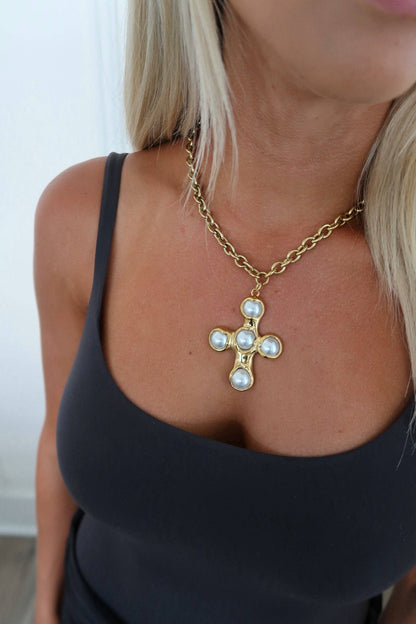 Chunky Pearl Cross Necklace