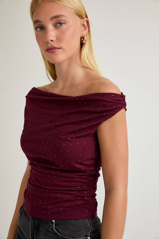 Burgundy Rhinestone Top