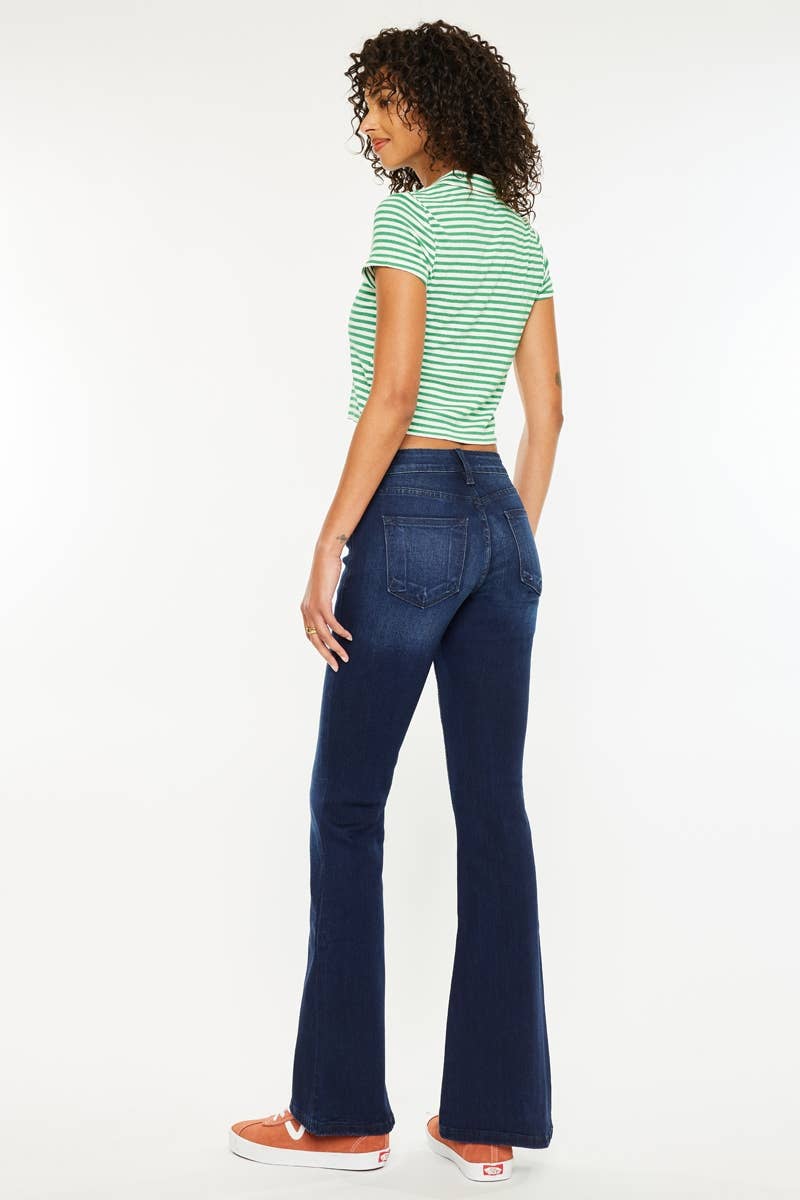 Dark Denim Mid Rise Flare Jeans