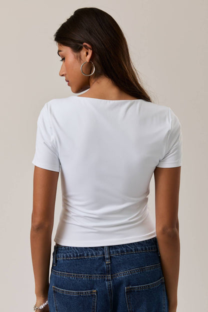 Square Neck Basic Tee- White