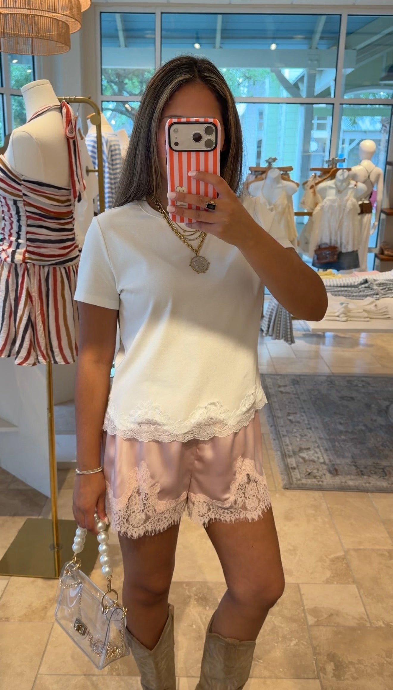 Lace Trim Shorts- Blush