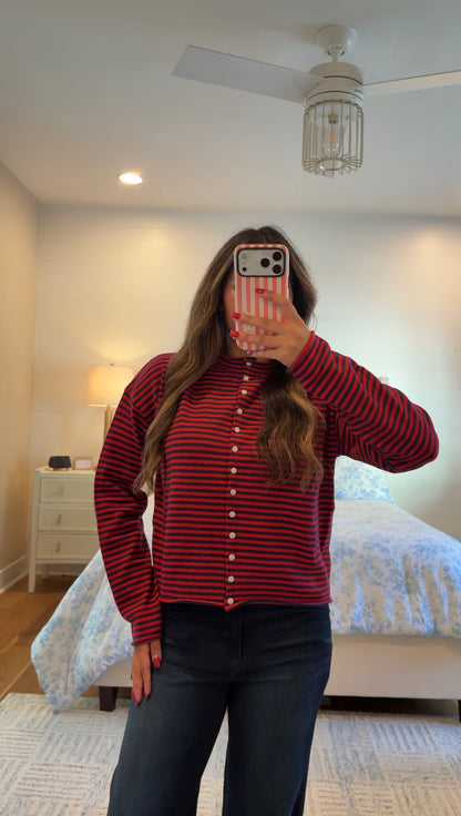 Parker Cardigan- red/navy