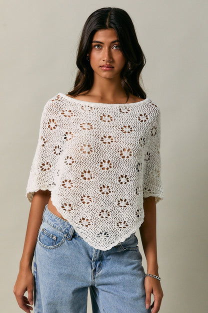 White Floral Stitch Poncho