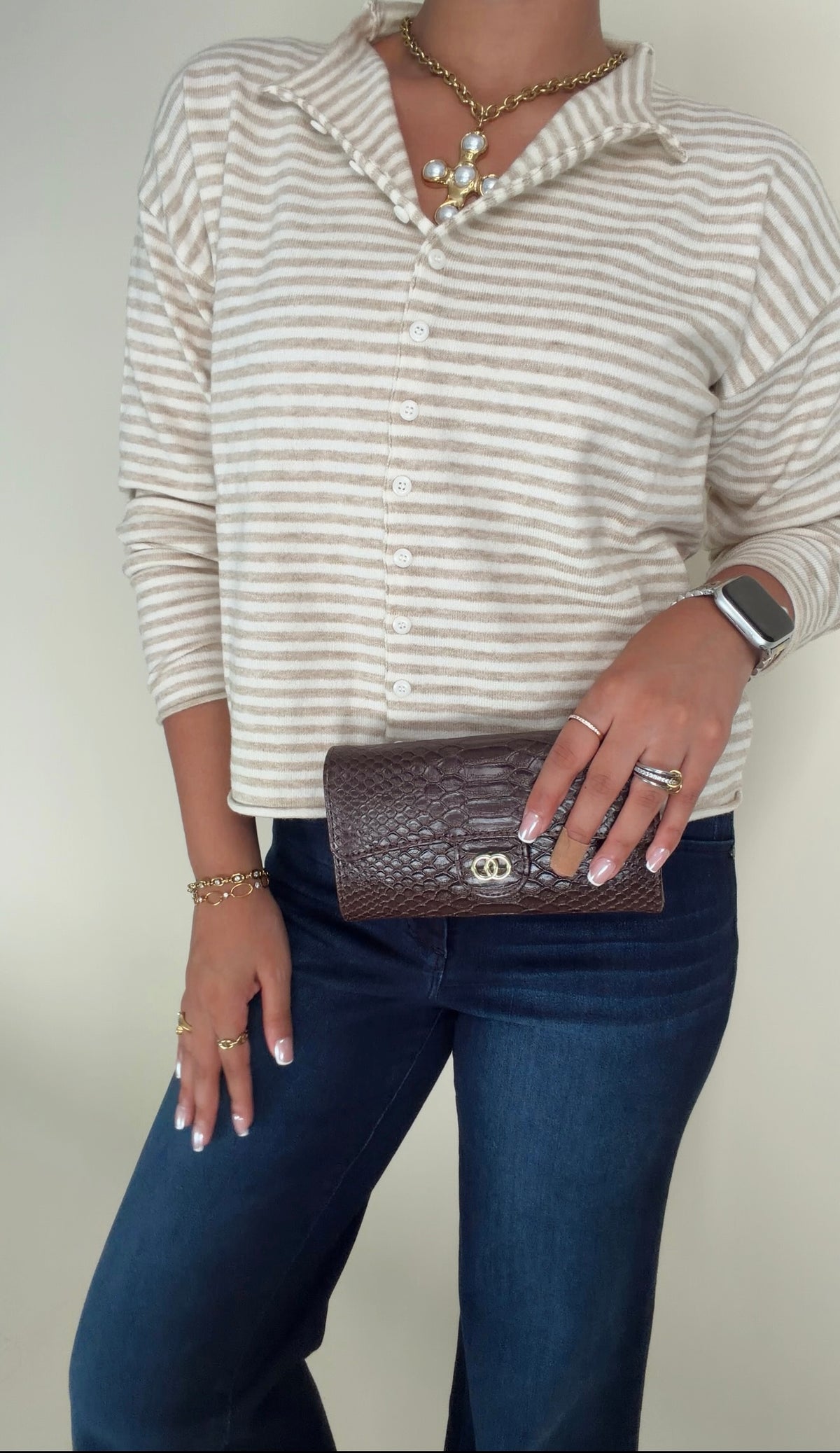 Brown Croc Flap Crossbody