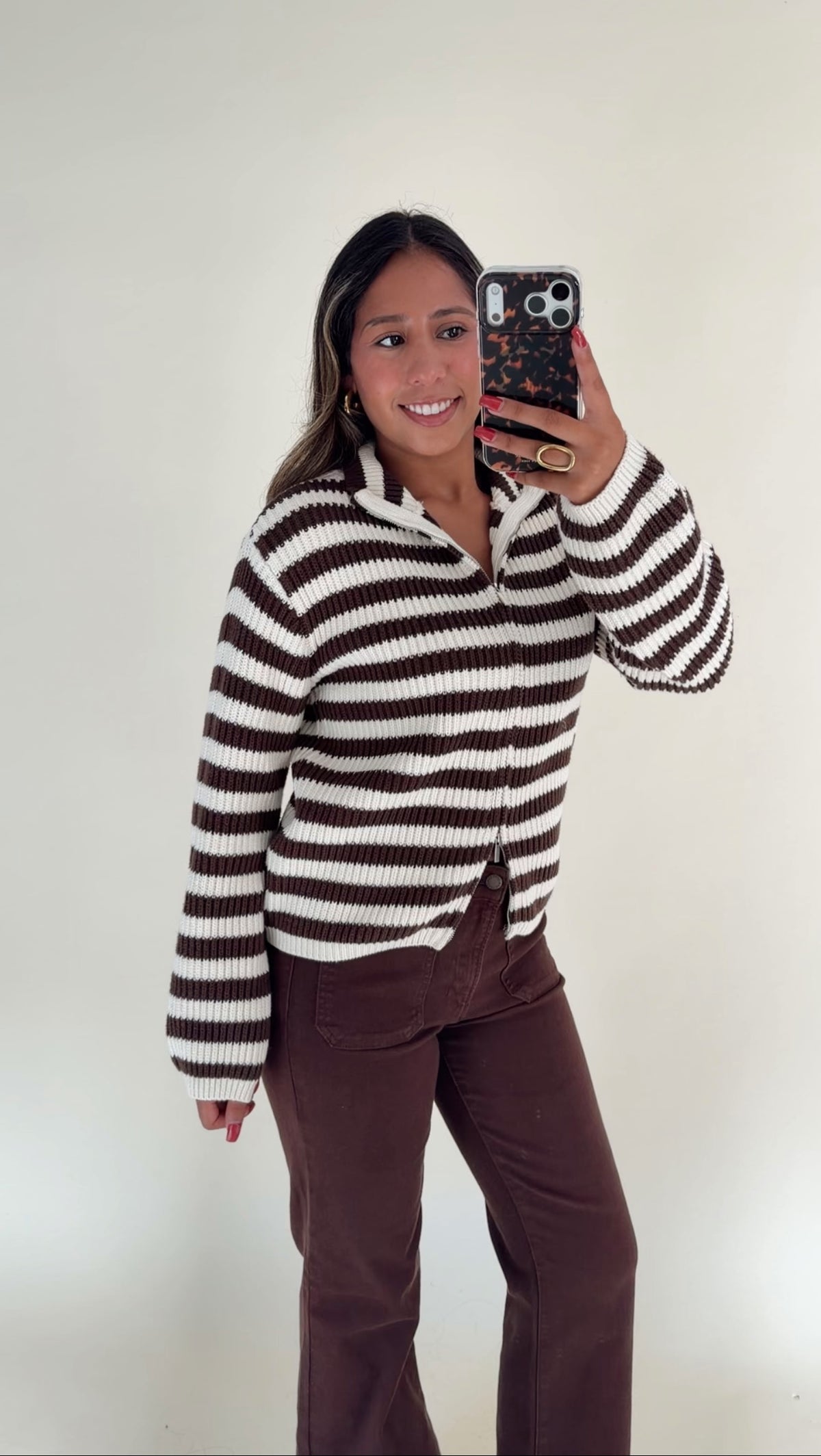 Crean/Espresso Double Zip Sweater