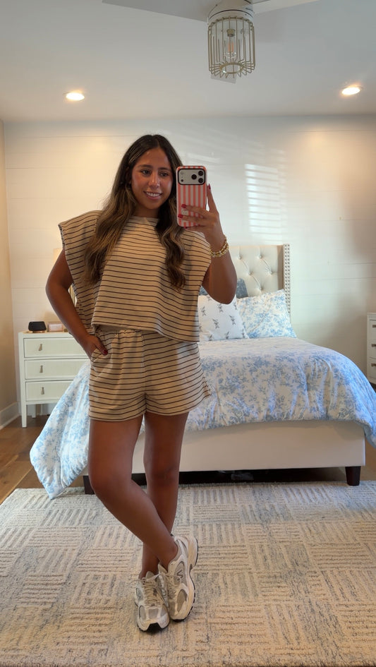 Tan/Brown Lounge Short Set
