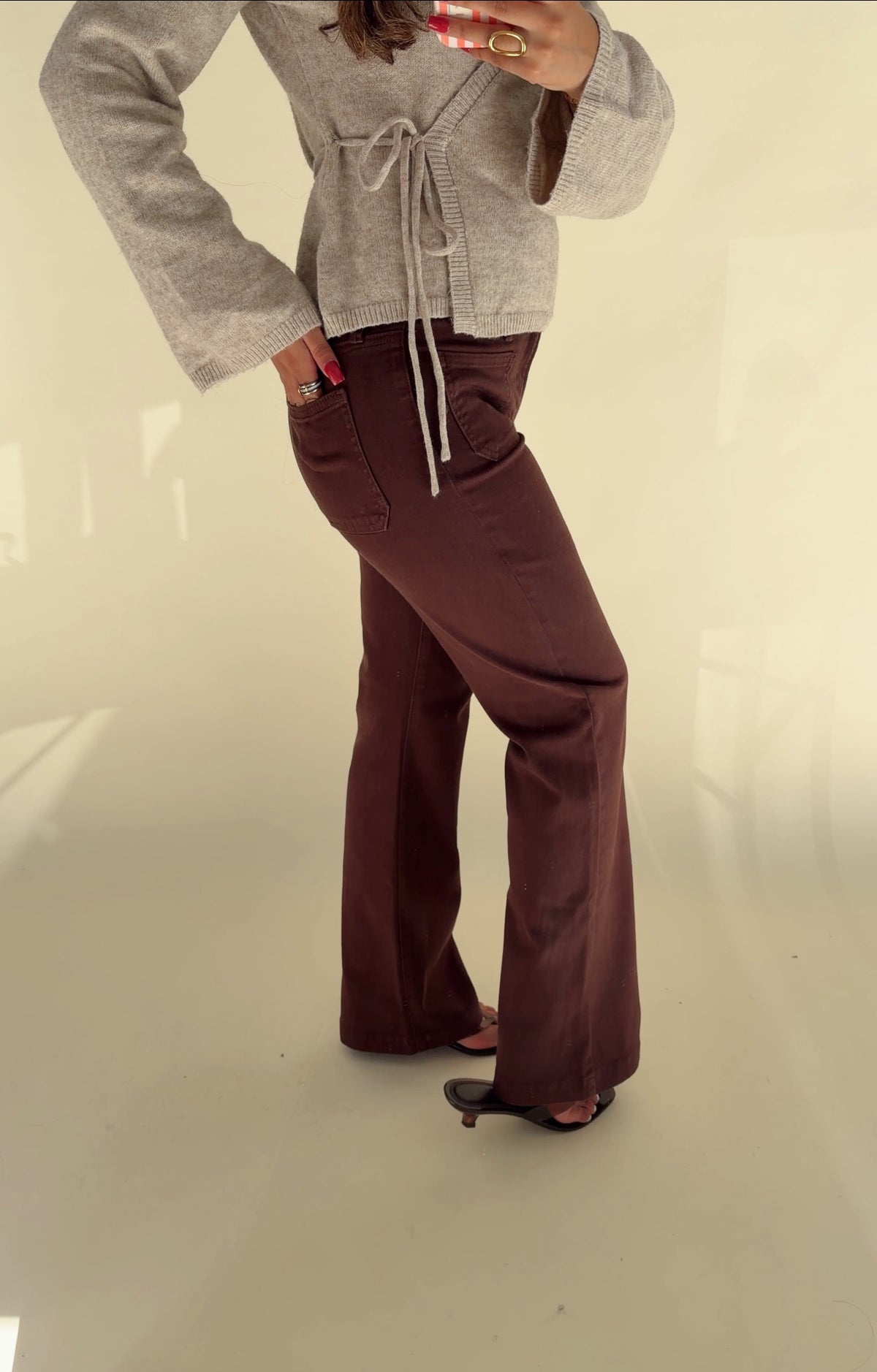 Brown Patch Pocket Flare Jeans