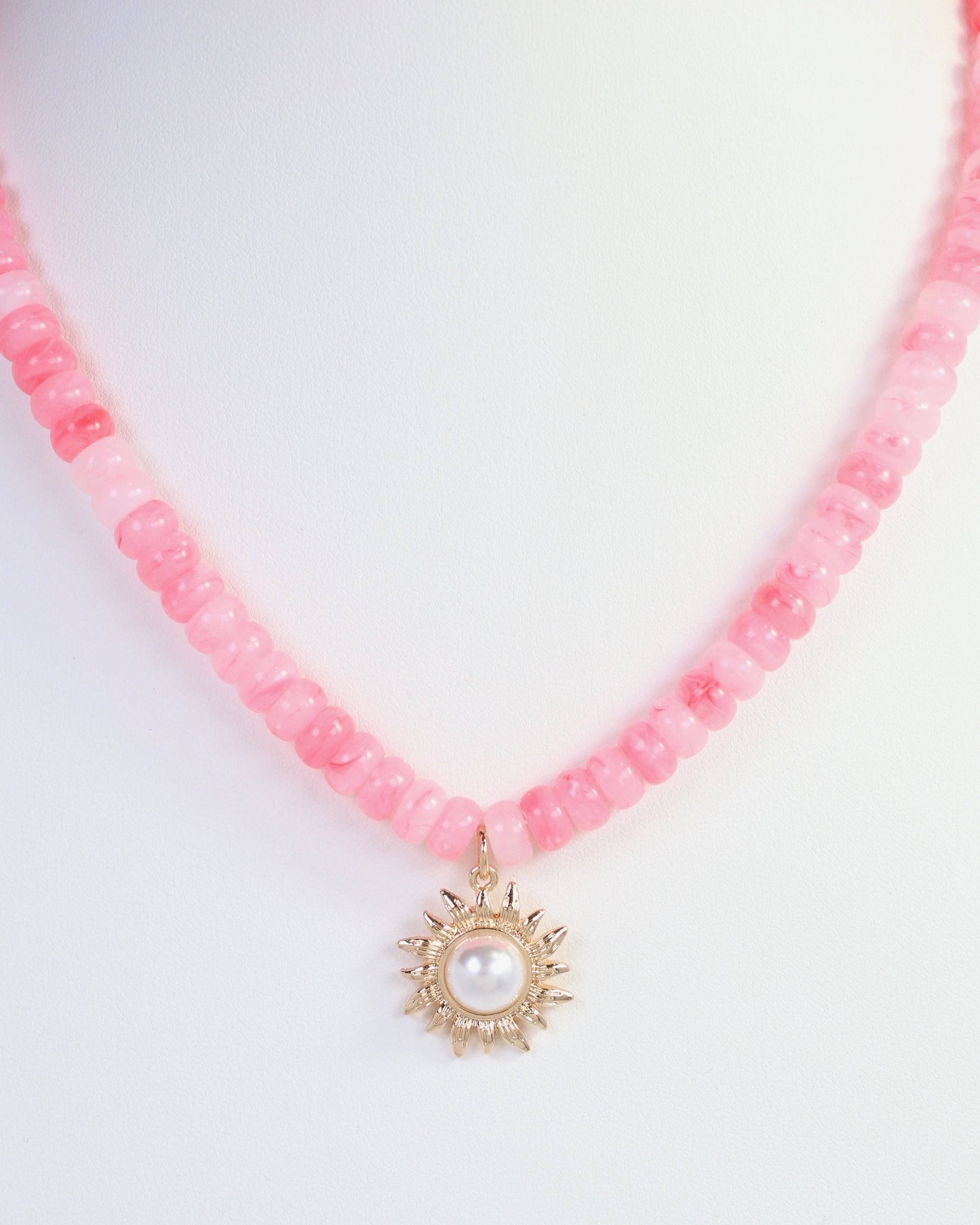 Beaded Flower Necklace Pink