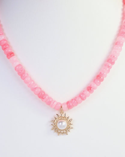 Beaded Flower Necklace Pink