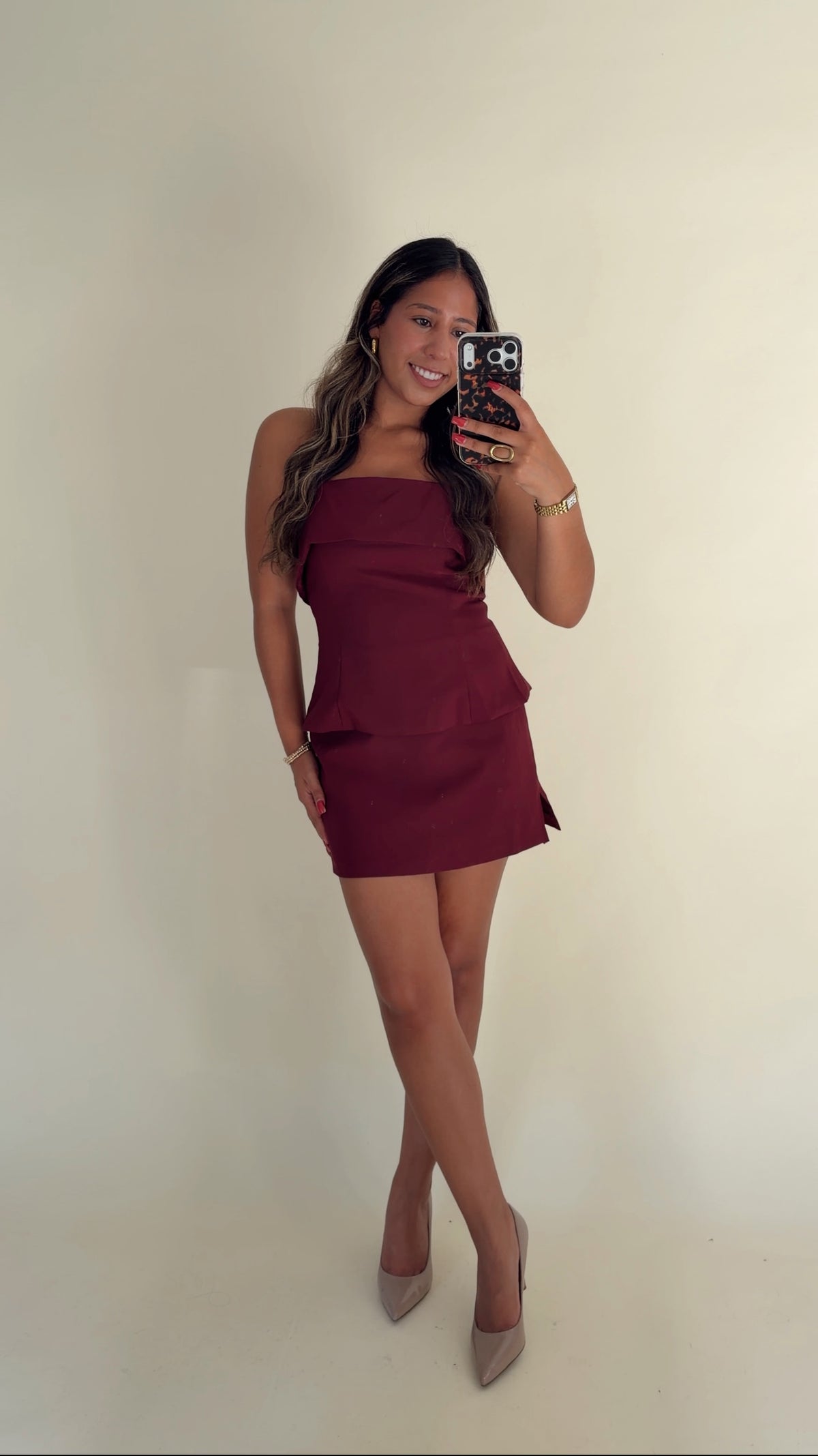 Maroon Tailored Strapless Top