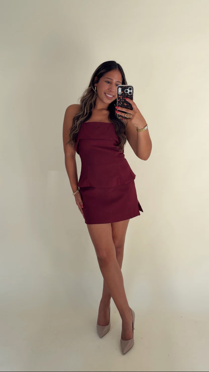 Maroon Tailored Strapless Top