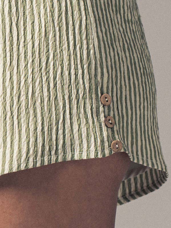 Crinkle Stripe Shorts- Green