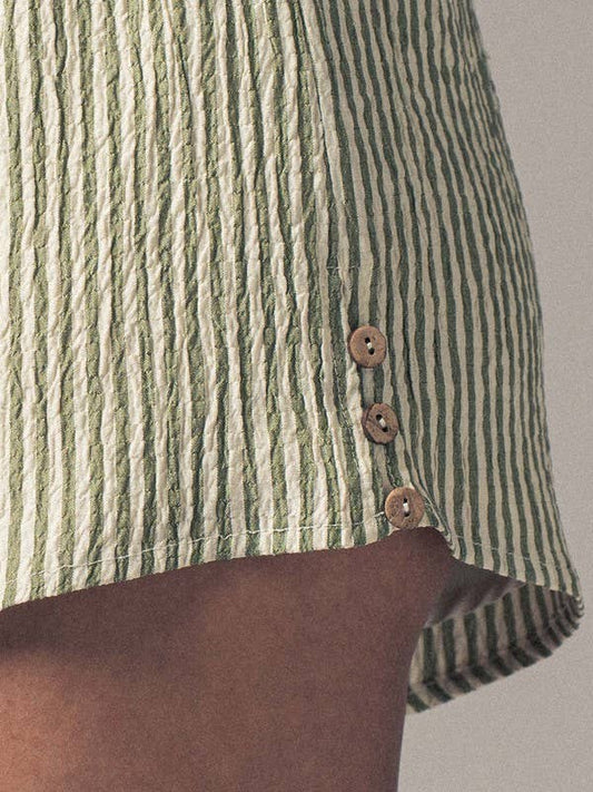 Crinkle Stripe Shorts- Green