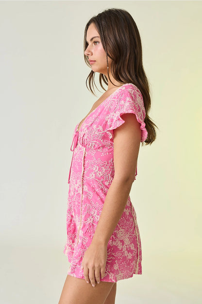 Pink Embroidered Romper