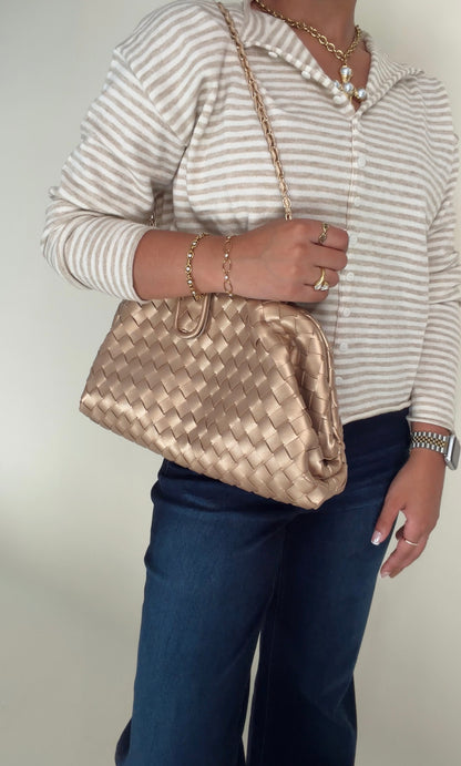 Gold Oversized Woven Clutch