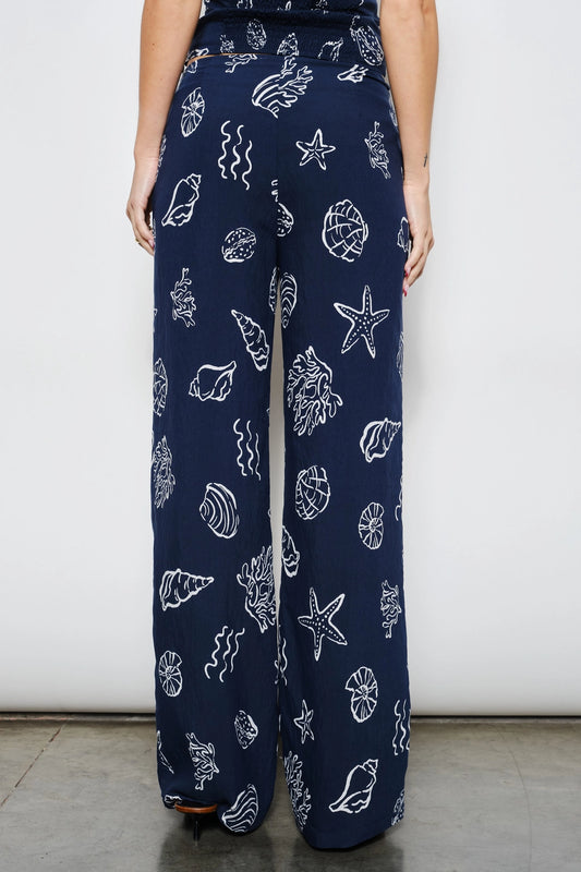 Navy Shell Print Pants