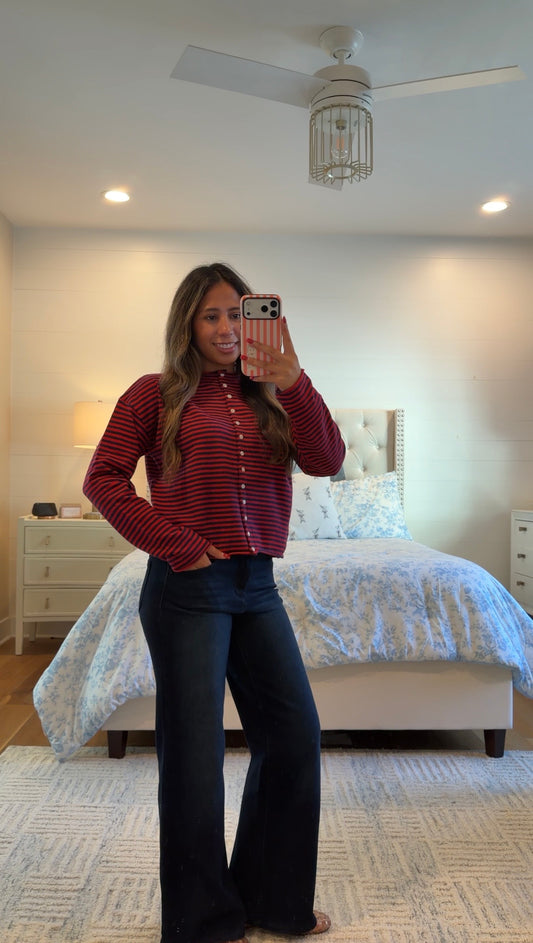 Parker Cardigan- red/navy