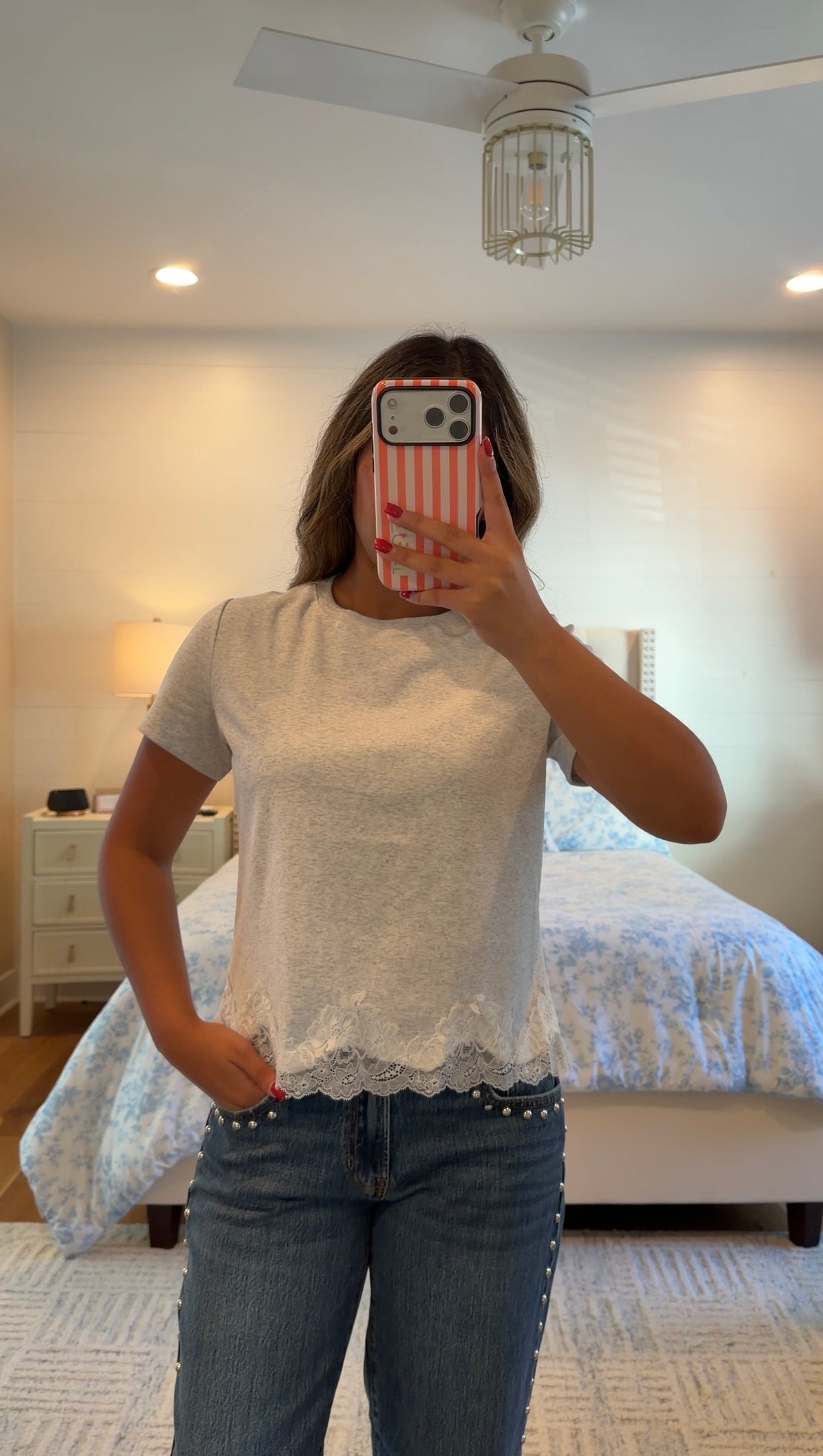 Grey Lace Trim Tee