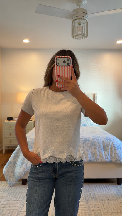Grey Lace Trim Tee