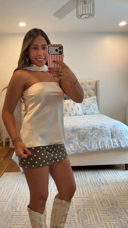 Ivory Satin Scarf Top