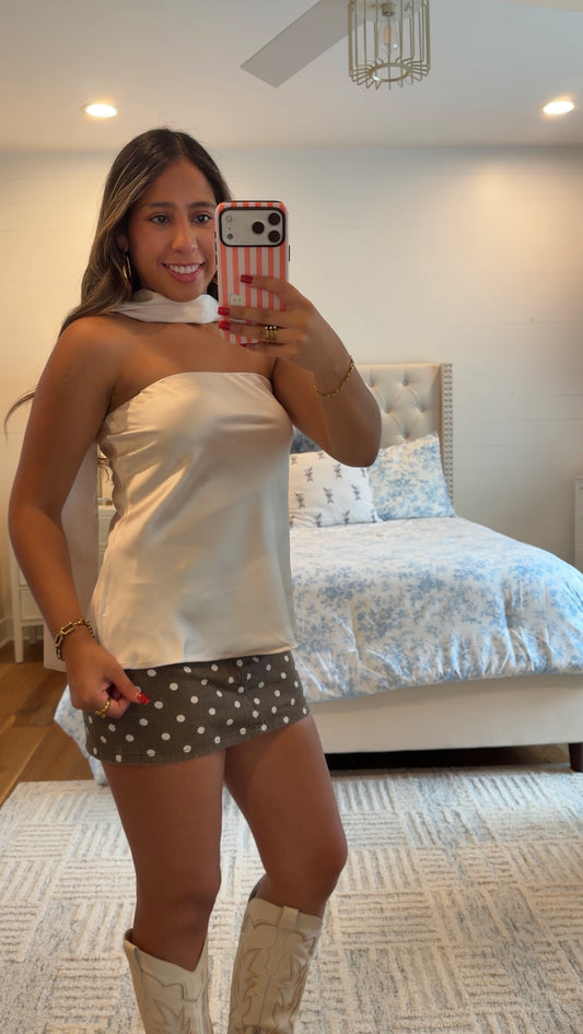 Ivory Satin Scarf Top