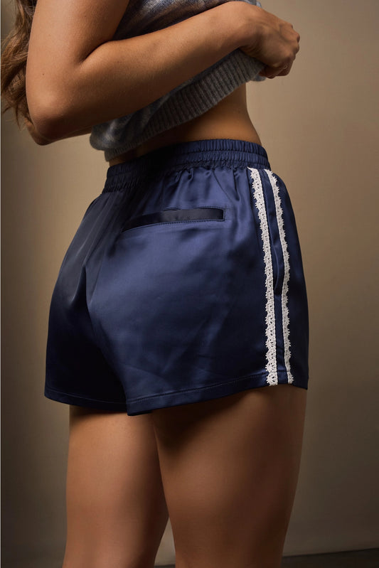 Satin Lace Trim Shorts