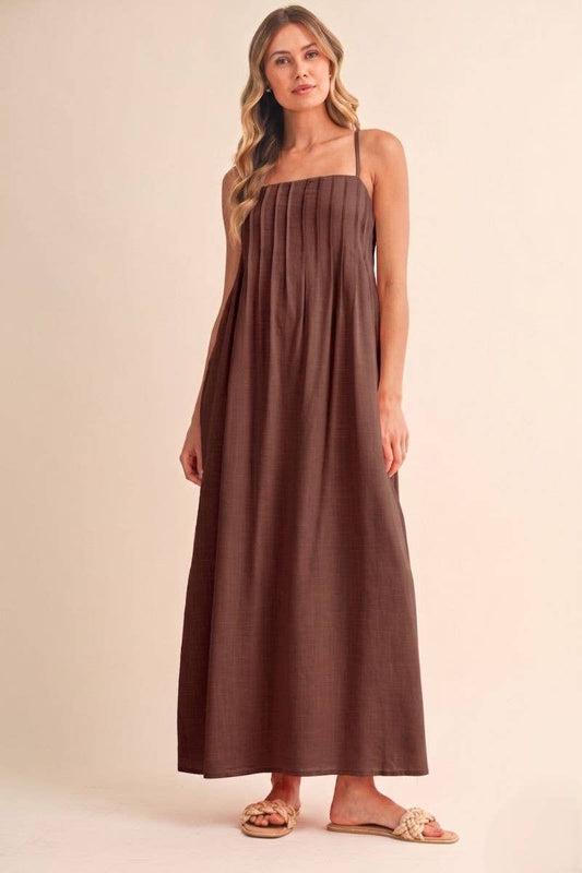 Brown Pintuck Maxi Dress