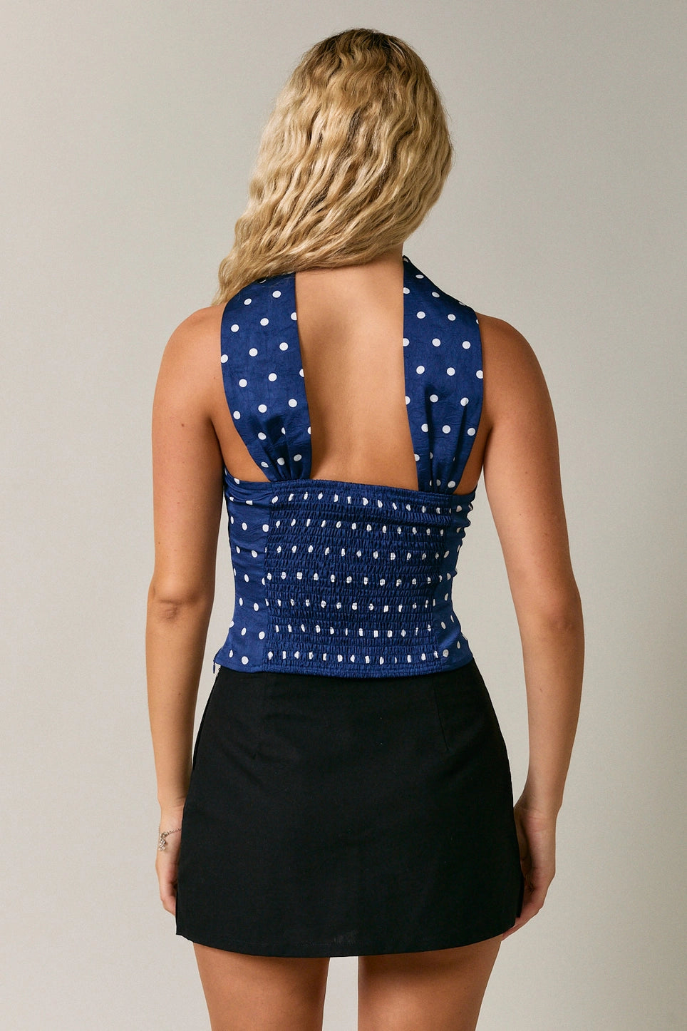 Navy Neck Scarf Top