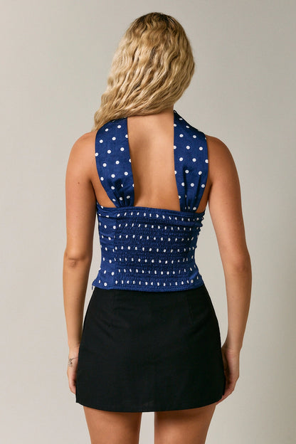 Navy Neck Scarf Top