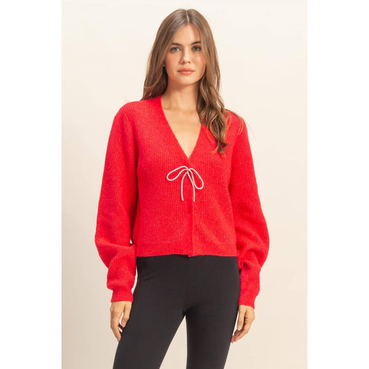 Red Rhinestone Bow Cardigan