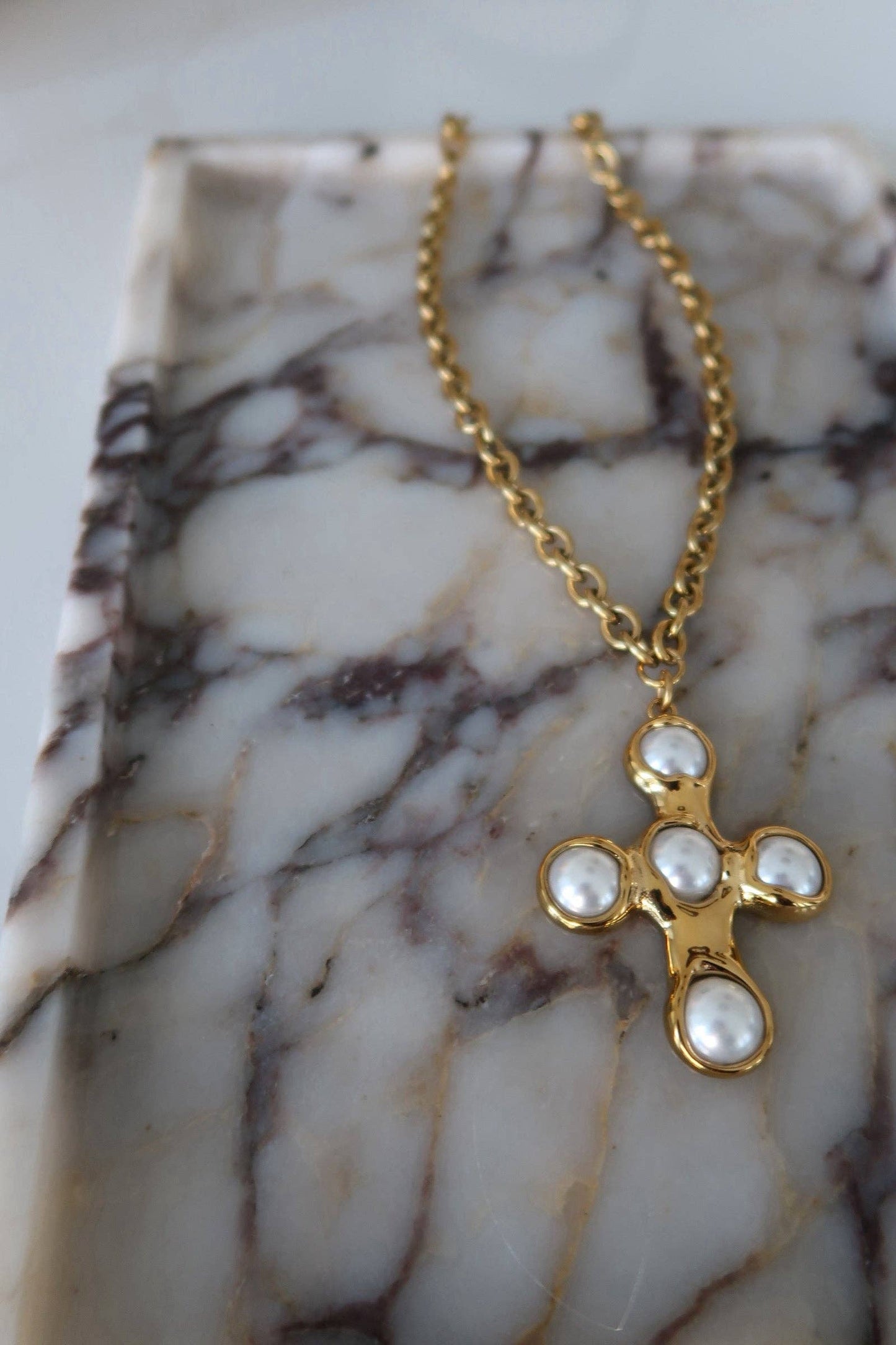 Chunky Pearl Cross Necklace