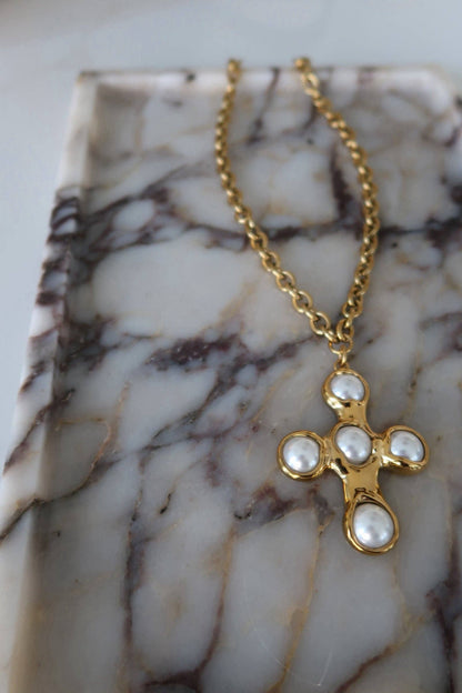 Chunky Pearl Cross Necklace