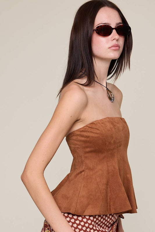 Suede Strapless Ruffle Top