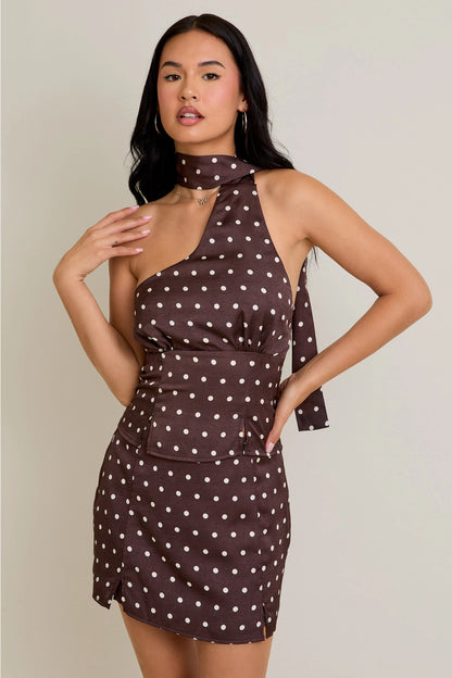 Halter Brown Polka Dot Skirt Set