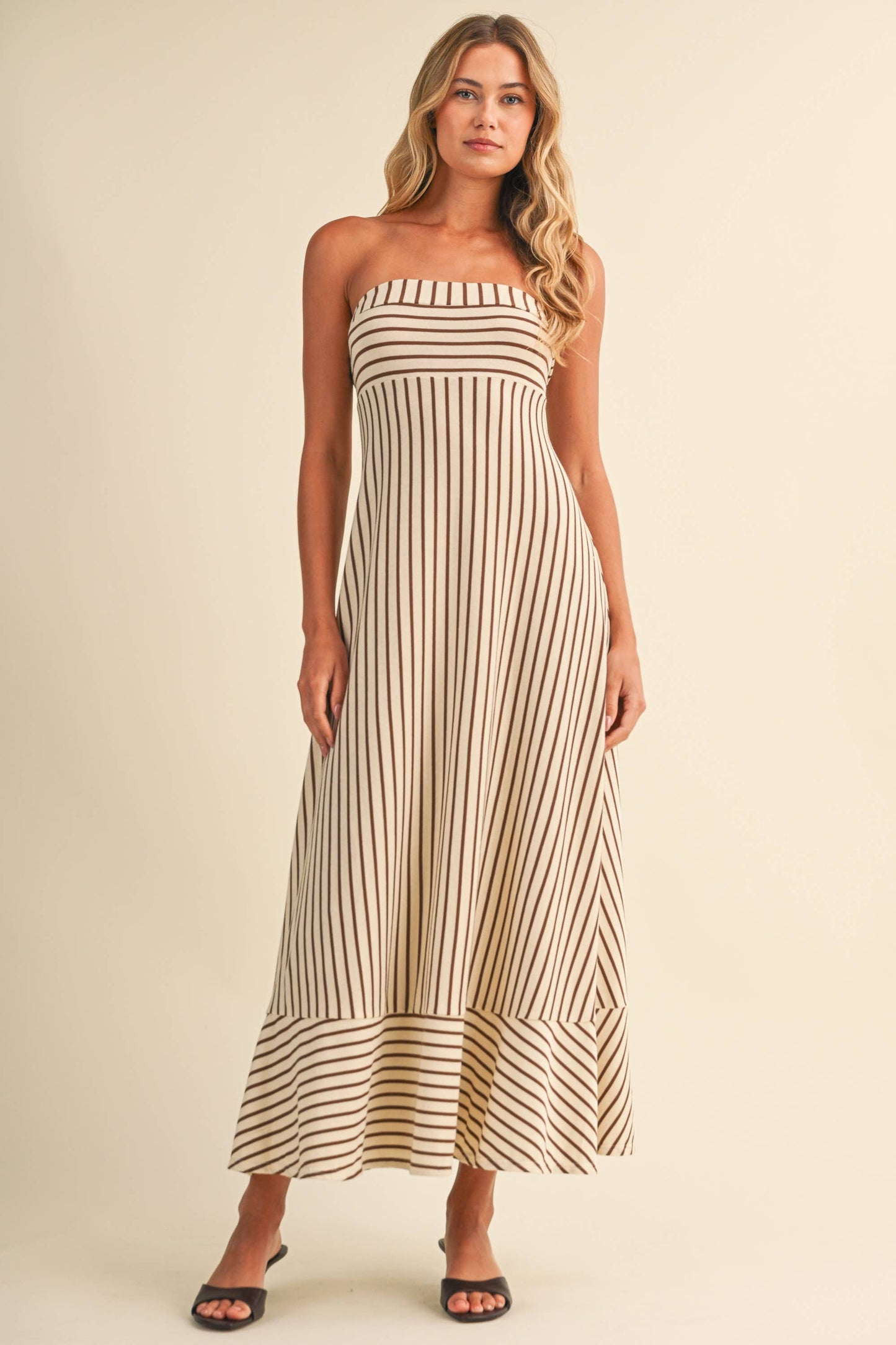 Cream/Brown Jersey Midi Dress