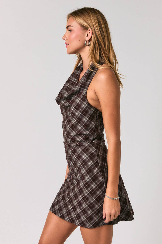 Espresso Plaid Mini Dress