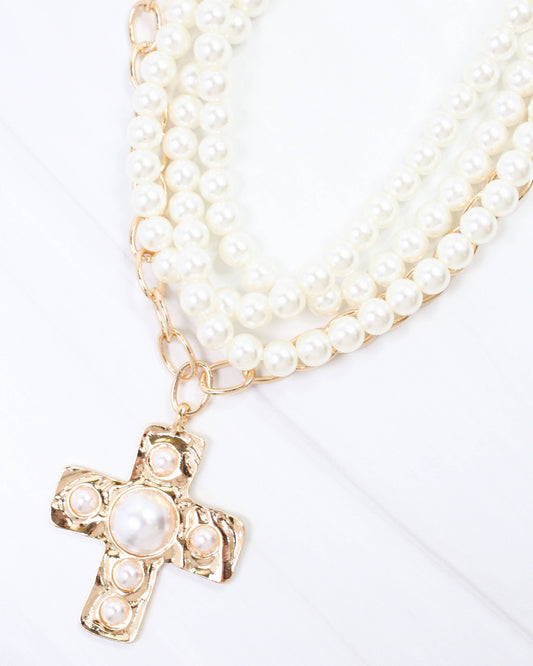 Pearl Cross Layered Necklace